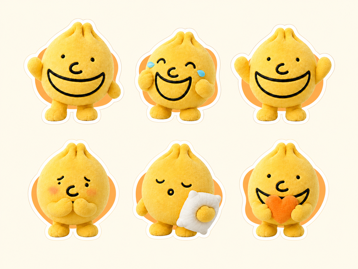 Grinbao reaction sticker pack with six plush character expressions